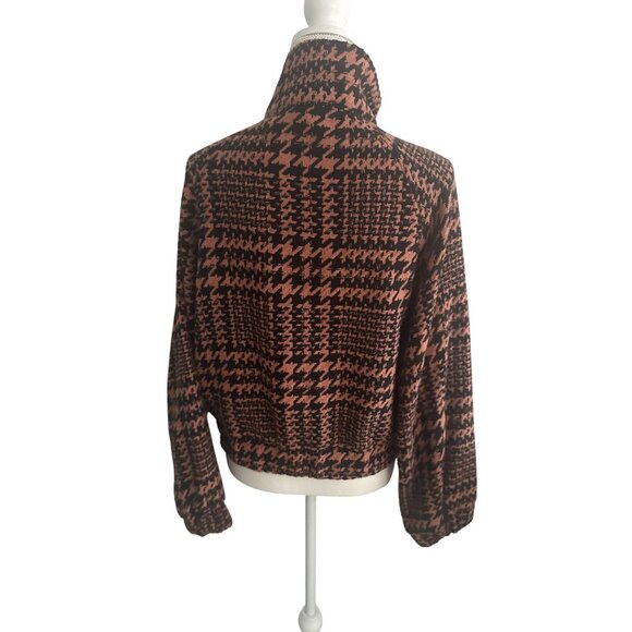 HYFVE Brown Black Houndstooth Bomber Jacket Coat Size Medium - Picture 5 of 6